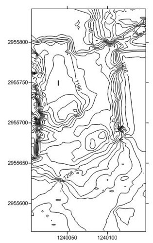 因为很少遇到地物所以水下地形测量主要是测绘等高线或等深线。(图1)